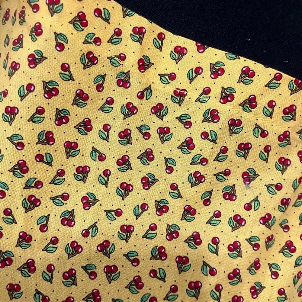 Yellow Patterned Kitchen Apron with Cherries